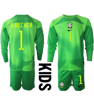 Brasilien Alisson Becker #1 Målvakt babykläder Bortatröja barn VM 2022 Långa ärmar (+ Korta byxor)